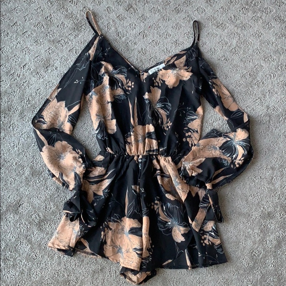 LF Black and Beige Floral Romper